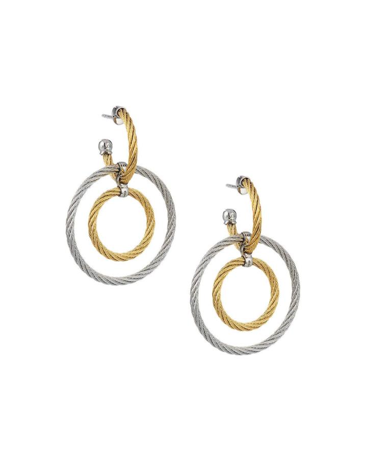 Huggie Hoop Double Cable-drop Earrings, Gold/steel