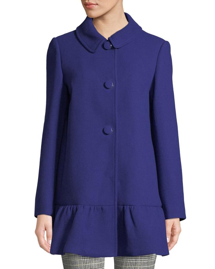 Wool Button-front Peplum Coat