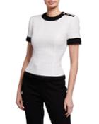 Short-sleeve Fitted Contrast Tweed Top