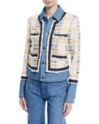Santiago Button-front Combo Tweed & Denim Jacket