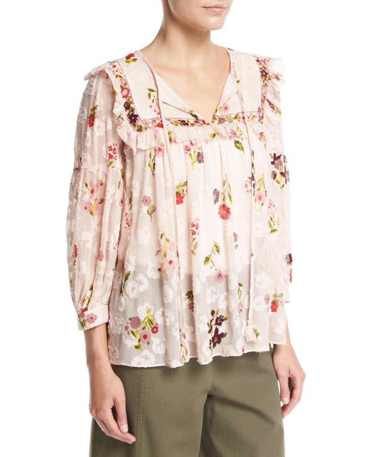In Bloom Split-neck Floral-print Chiffon Top