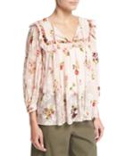 In Bloom Split-neck Floral-print Chiffon Top