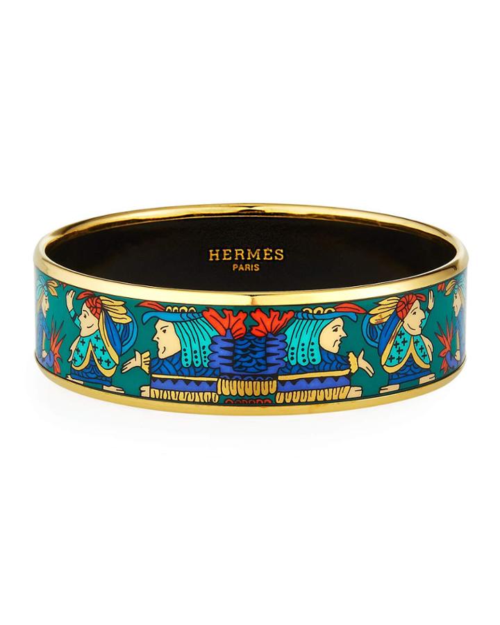 Estate Wide Character Enamel Bracelet, Green