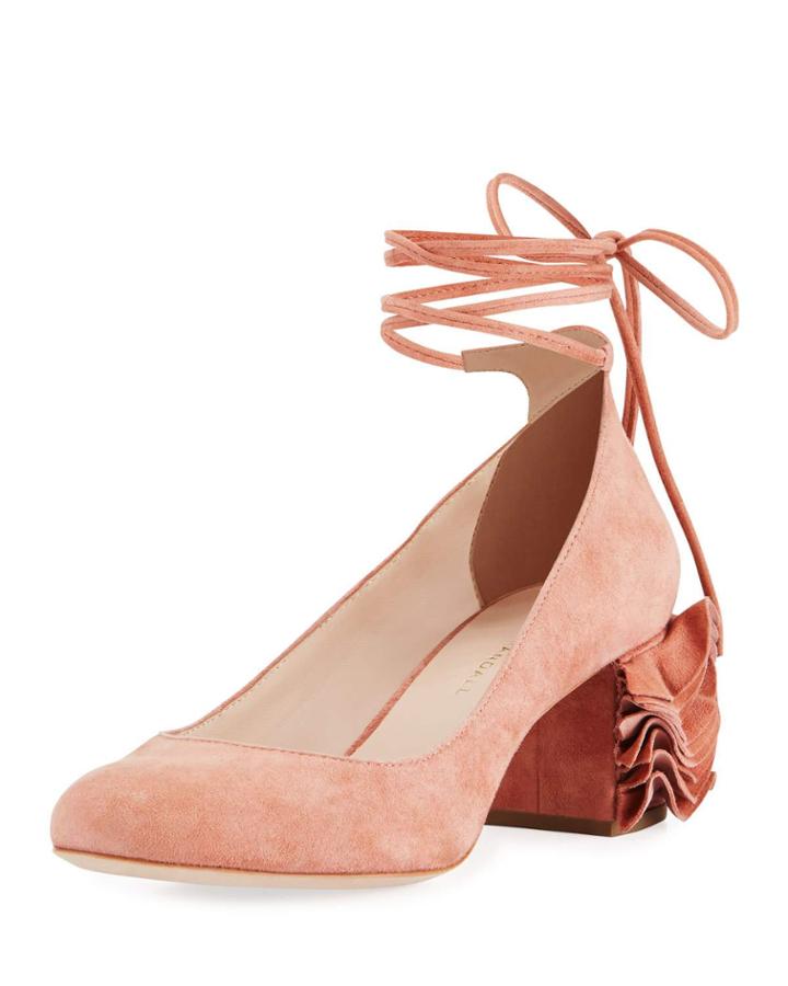 Clea Ruffle-heel Ankle-wrap Pump