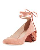 Clea Ruffle-heel Ankle-wrap Pump