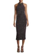 Beaded Halter-neck Midi Dress, Black