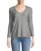 3/4-sleeve Striped Crossover-back Tee
