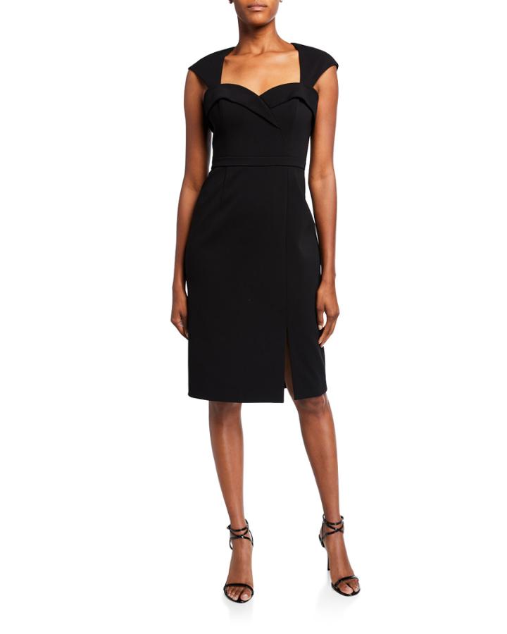 Sweetheart Cap-sleeve Crepe Dress With Cutout Back