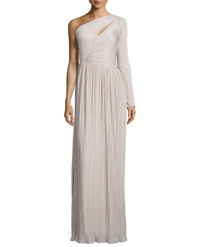 Single-sleeve Plisse Evening Gown,