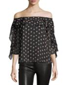 Graphic-print Off-the-shoulder Blouse, Black-red