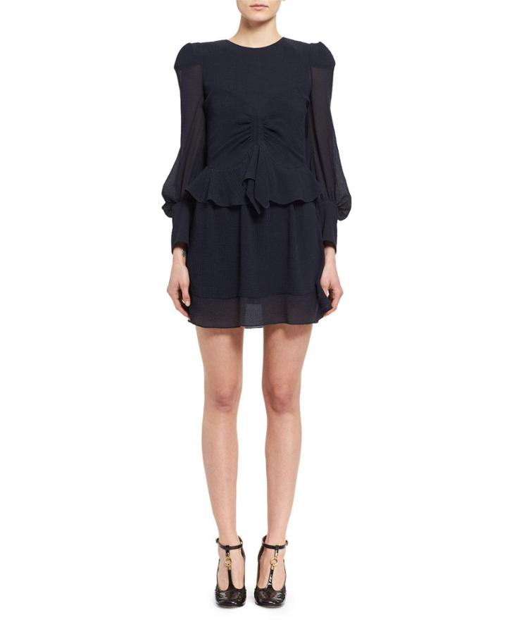 Long-sleeve Ruched Silk