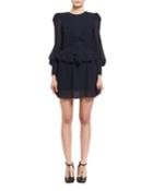 Long-sleeve Ruched Silk