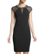 Sheer-paneled Necklace Cap-sleeve Dress