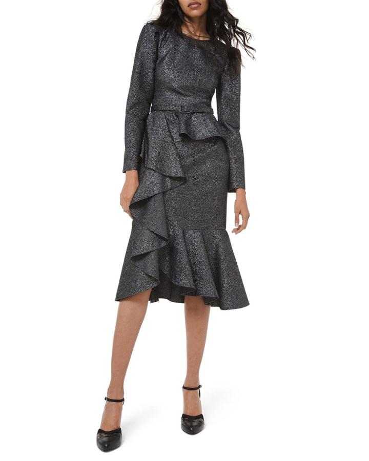 Long-sleeve Asymmetric Cocktail Dress