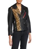 Liya Animal-print Patch Biker Jacket