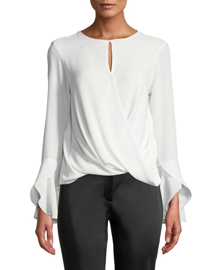 Wrap-front Bell-sleeve Blouse