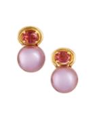 18k Pink Tourmaline & Pearl Earrings