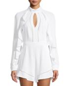 Choker-neck Ruffle-trim Romper