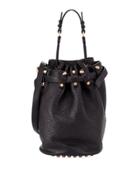 Diego Pebbled Leather Bucket Bag, Black