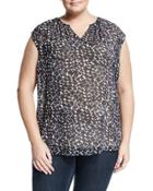 Dot-print Cap-sleeve Blouse, Quarry,
