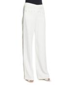 Wide-leg Flat-front Tuxedo Pants, Ivory