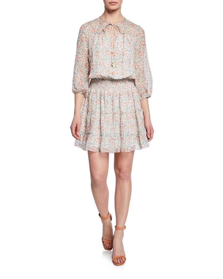 Bonne Floral-print Keyhole Blouson Mini