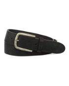 Pin-dot Textured Leather Belt, Black