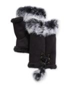 Rabbit Fur Fingerless Gloves, Black