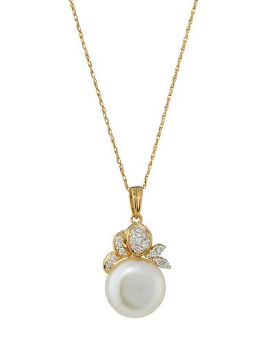 14k Yellow Gold Pearl & Diamond Pendant Necklace,