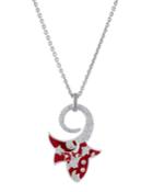 18k White Gold Diamond & Enamel Flower Pendant Necklace, Red