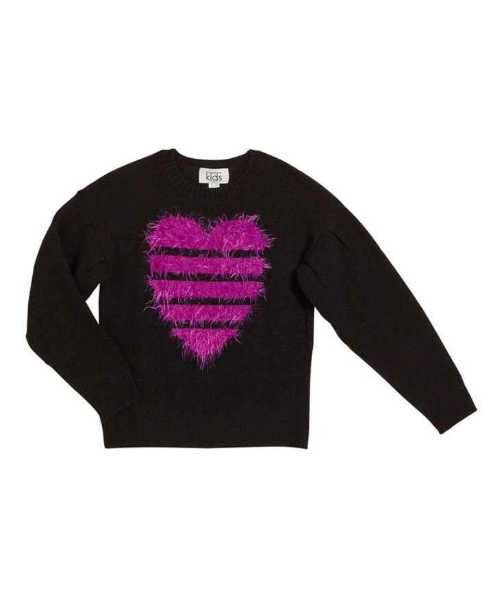 Fuzzy Striped Heart Sweater,