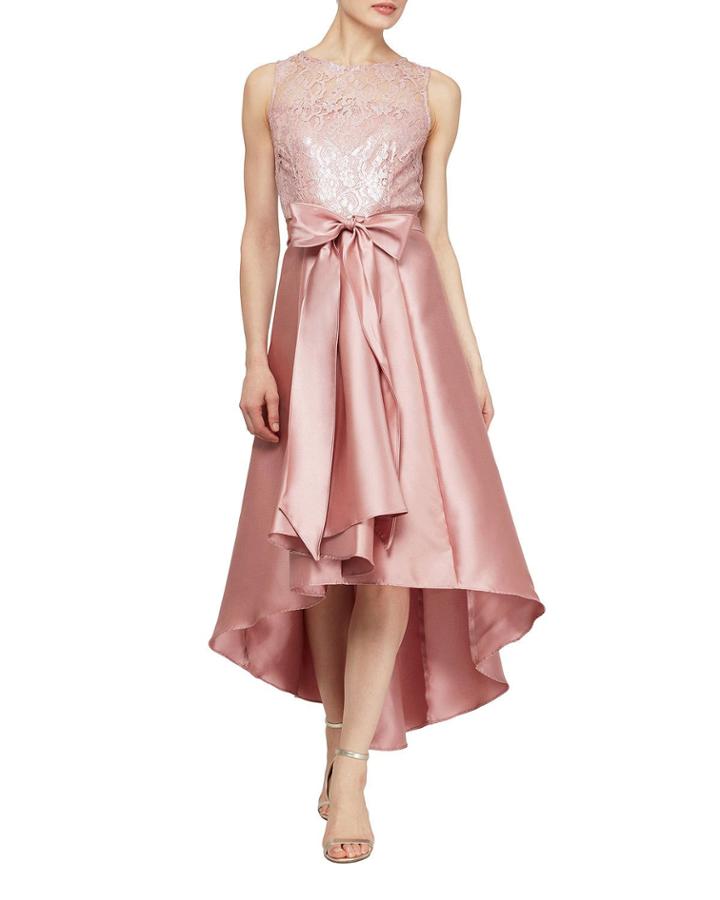 Sheer Lace Mikado Cocktail Dress