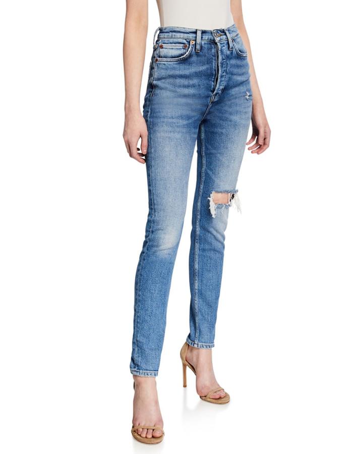 Ultra High-rise Distressed Straight-leg Jeans