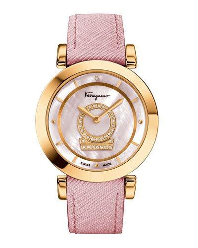 37mm Minuetto Watch W/ Diamonds & Leather
