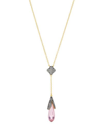 Pave Clover & Cz Briolette Y-drop Necklace, Pink