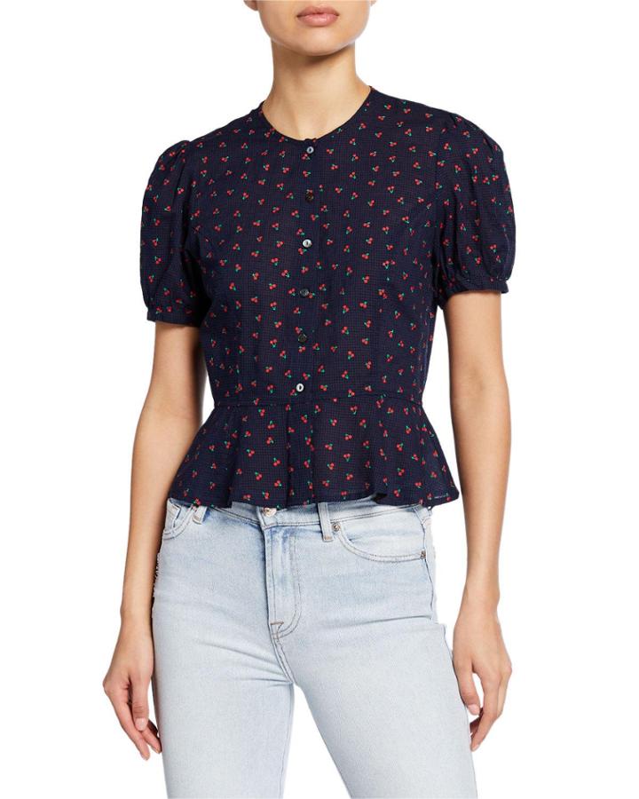 Miramar Checkered Cherry-print Peplum Top