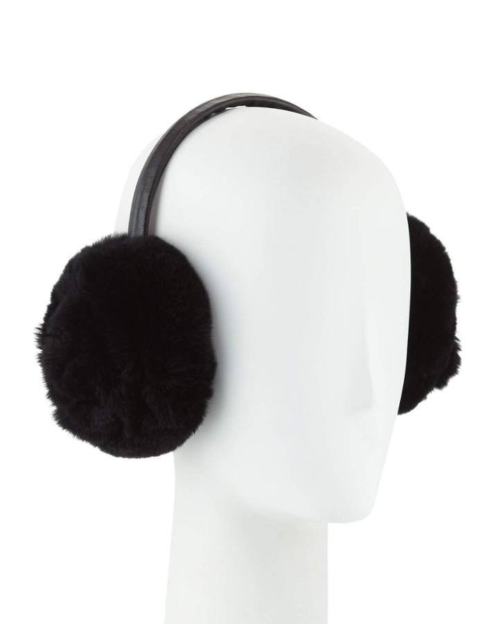 Petal Rosette Rabbit Fur Earmuffs, Black