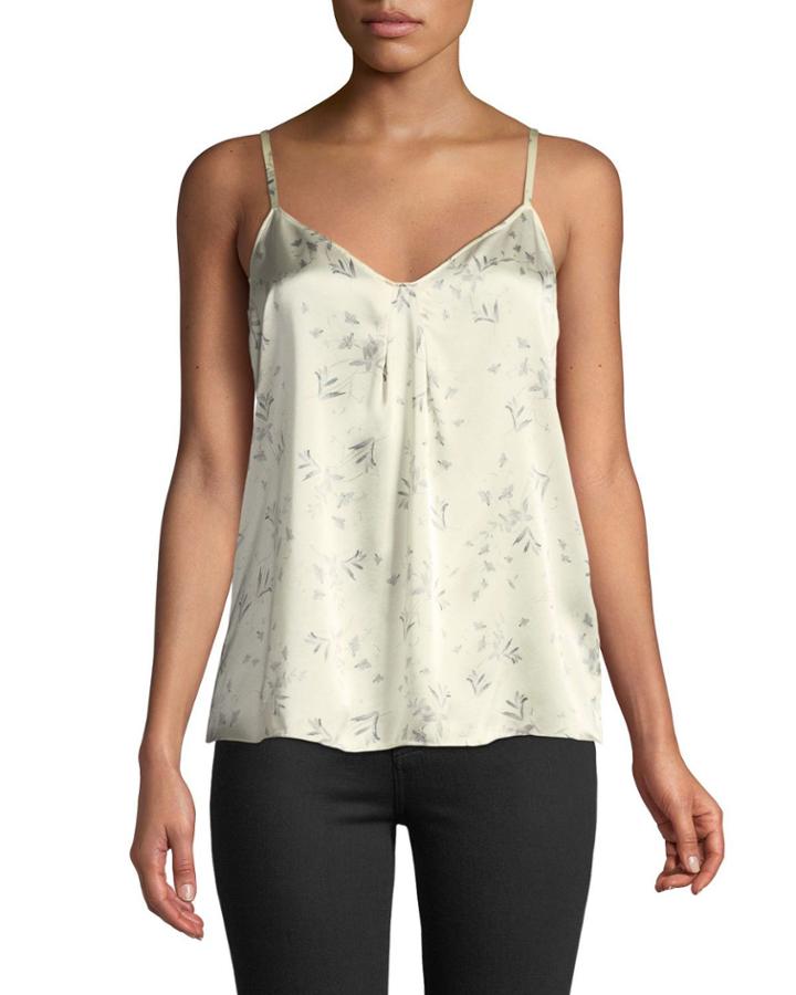 Two-tone Floral-print Silk Camisole Top