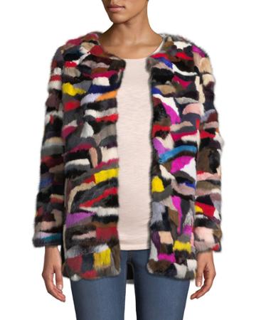 Multicolor-patchwork Mink Fur Bomber Jacket