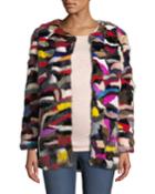 Multicolor-patchwork Mink Fur Bomber Jacket