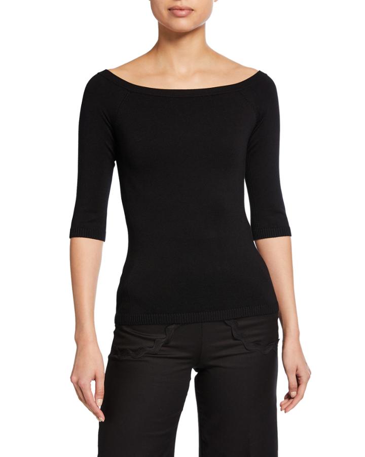 3/4-sleeve Ballet-neck Top