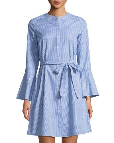 Bell-sleeve A-line Striped