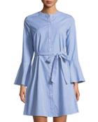 Bell-sleeve A-line Striped
