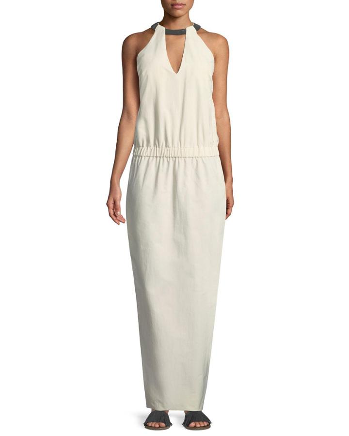 Monili High-neck Wrap-back Gown