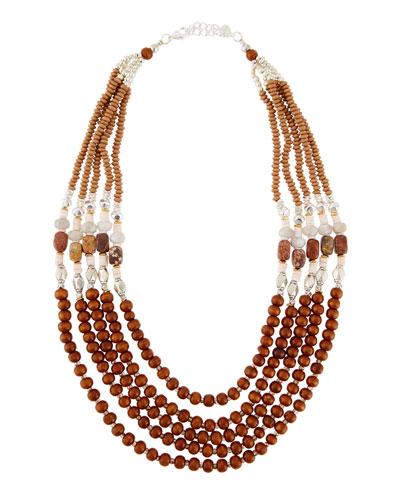 Multi-strand Wood, Rhodonite & Jasper Beaded Necklace