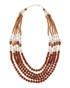 Multi-strand Wood, Rhodonite & Jasper Beaded Necklace