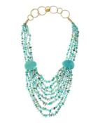 Long Layered Multi-strand Beaded Necklace, Green/blue/multi