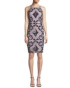Embroidered Sequin Halter Dress
