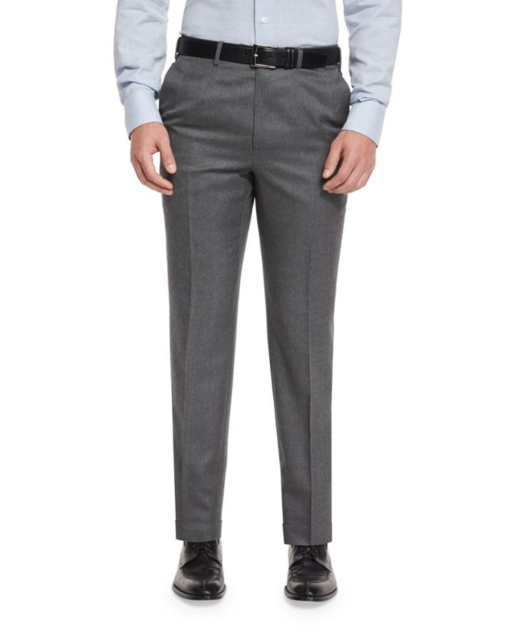 Flat-front Twill Trousers, Gray