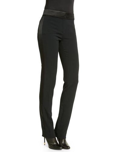 Flat-front Slim-leg Tuxedo Pants, Black